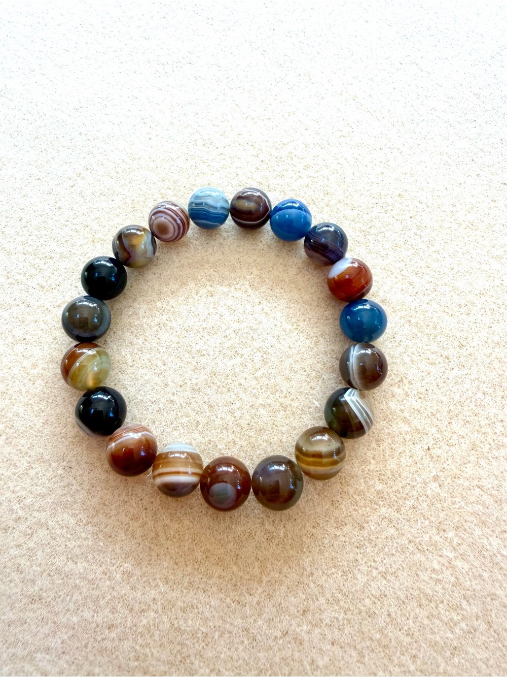 Multicolor Agate Bead Stretchy Bracelet - Natural Stone